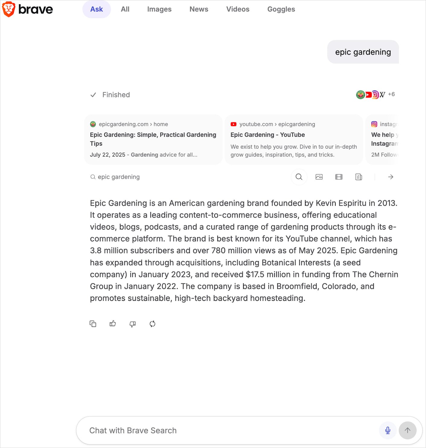 Ask Brave in action