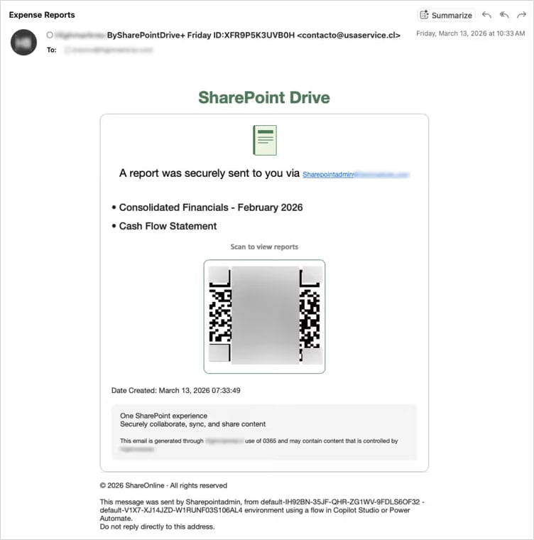 Sample of malicious email sent from VENOM
