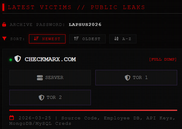 Checkmarx data leak on the LAPSUS$ site