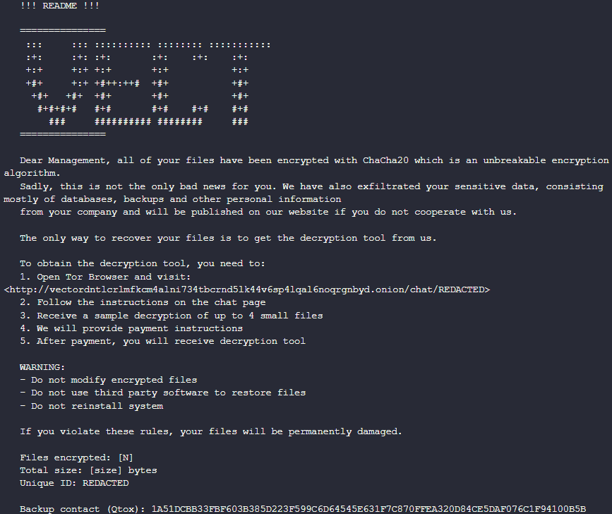 The VECT 2.0 ransom note