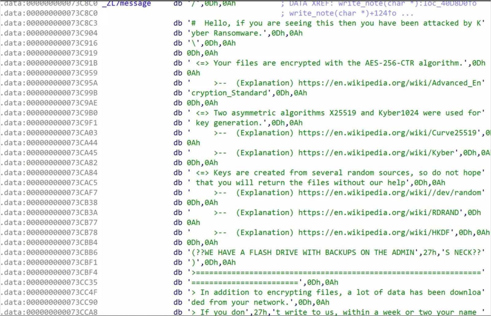 Ransom note embedded in the ELF binary