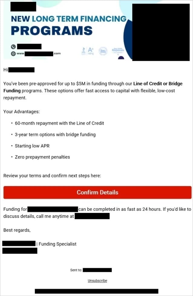 Sample phishing email containing hidden Unicode characters