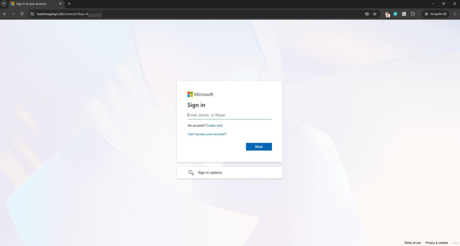 Microsoft 365 phishing page with tenant-specific branding