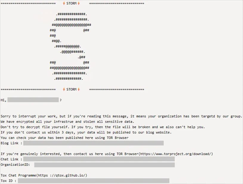 StormEncryptor ransom note