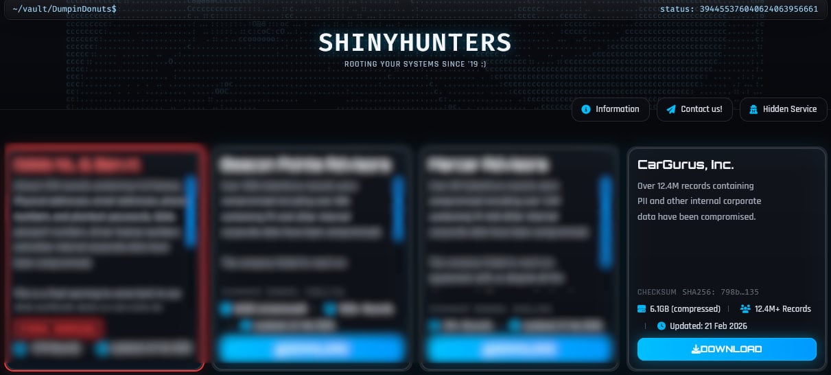 CarGurus listed as a victim on ShinyHunters data leak site