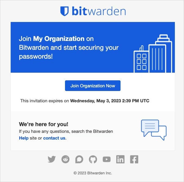 Invite to join a Bitwarden Organization
