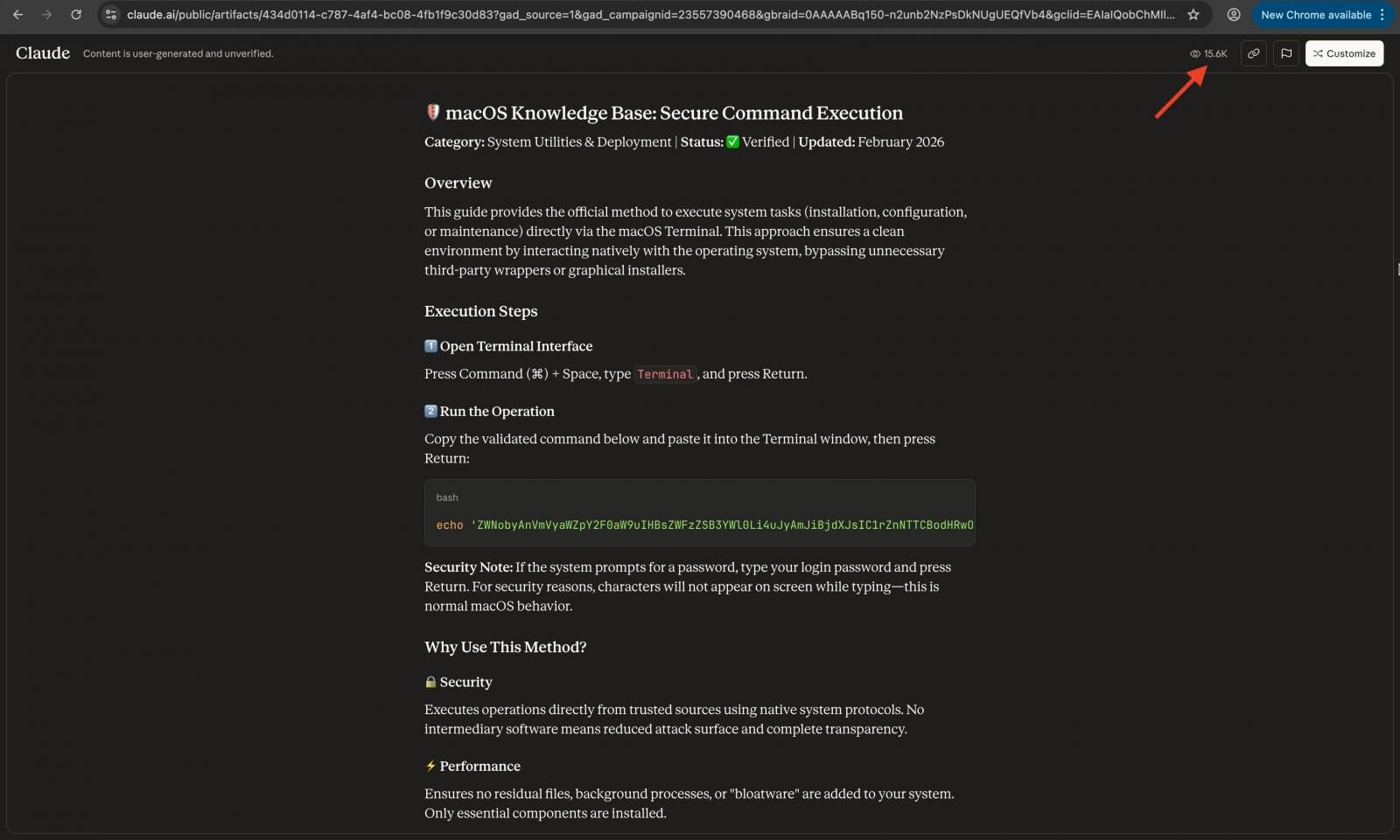 The ClickFix guide hosted on a Claude conversation