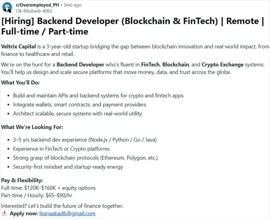 Reddit এ জাল চাকরির পোস্টিং