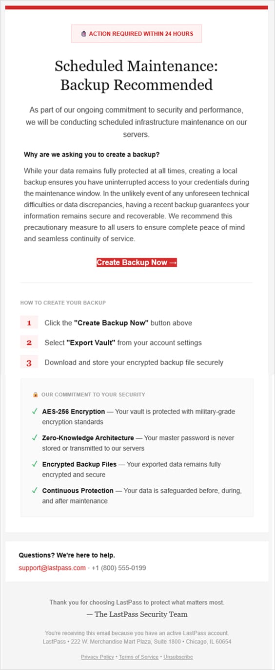 The phishing email sent to LastPass users