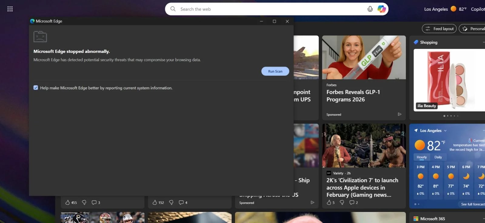The deceptive pop-up served on browser restart