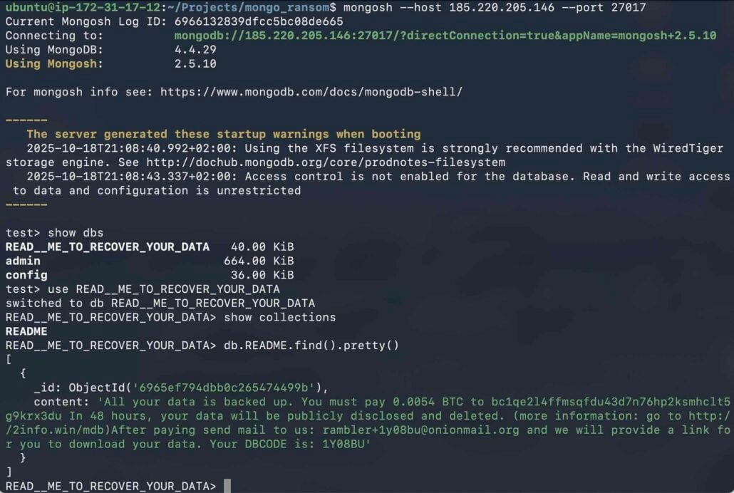 Sample of the ransom note