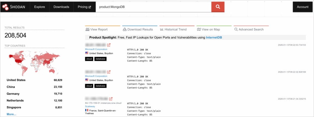 Shodan search results
