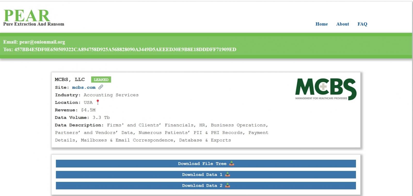 PEAR ransomware listing