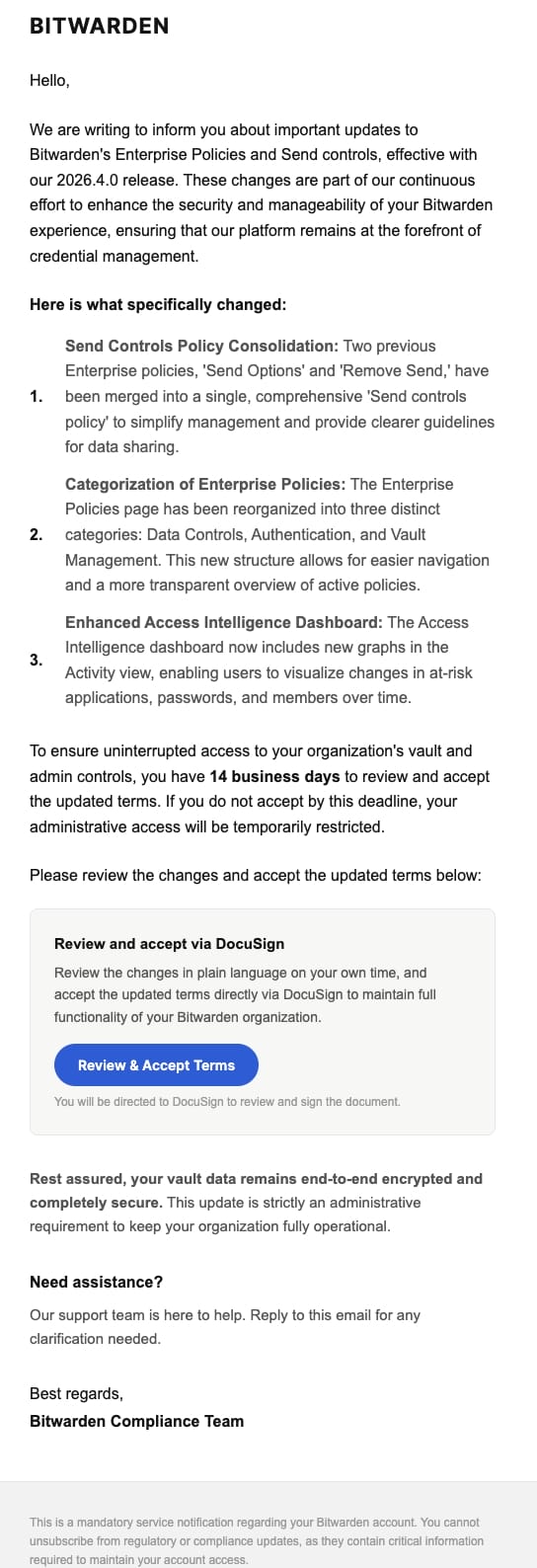Email targeting Bitwarden users