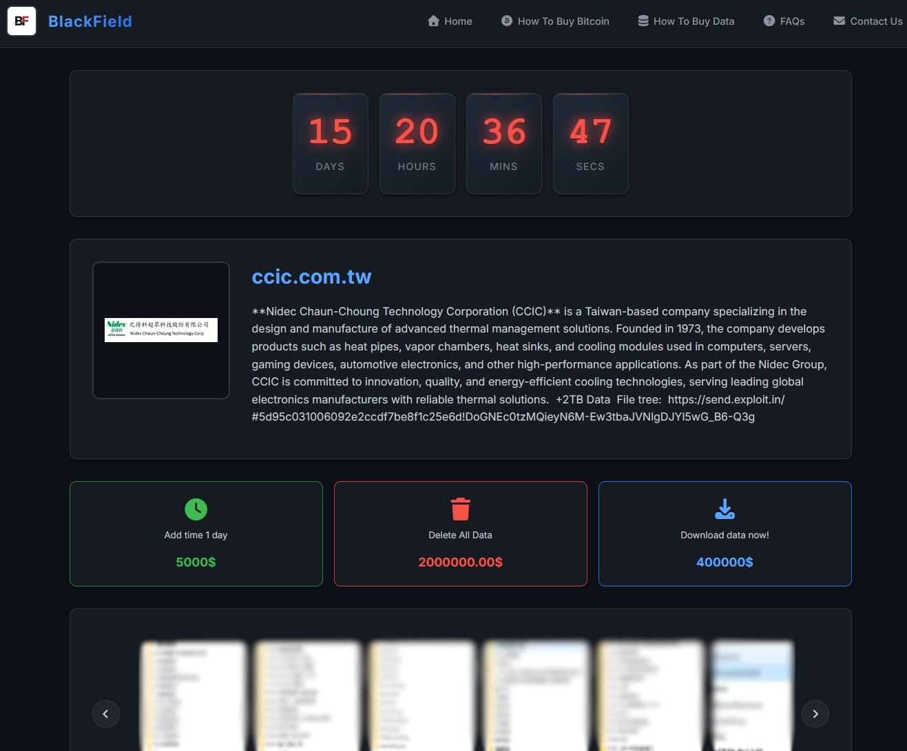 Blackfield ransomware extortion portal