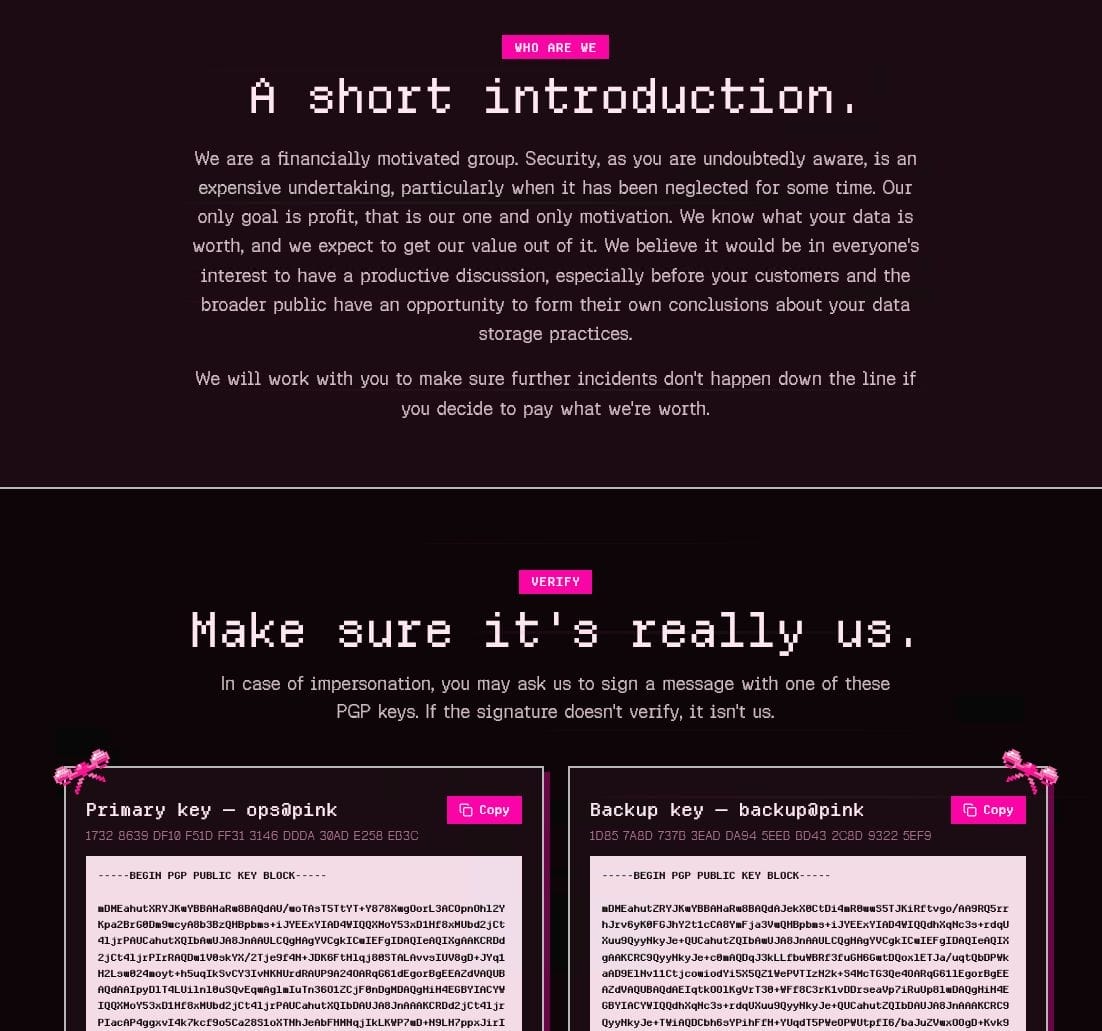 The Pink extortion site