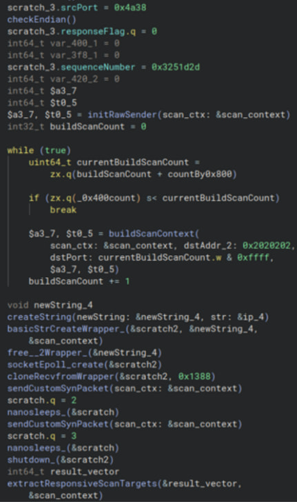 Code snippet handling the raw SYN scanning