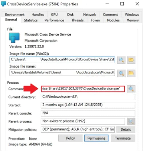 Commandline argument for CrossDeviceService.exe