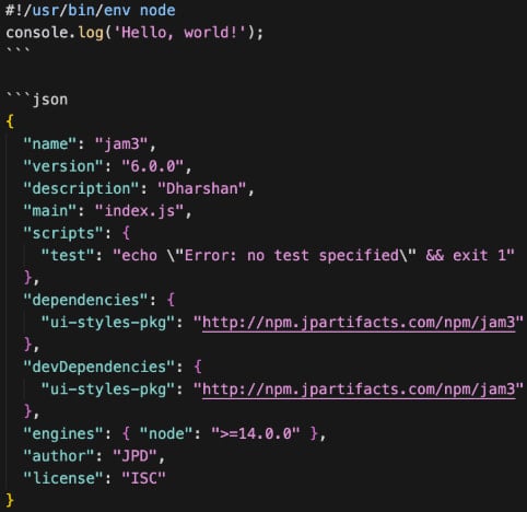 Package.json contents
