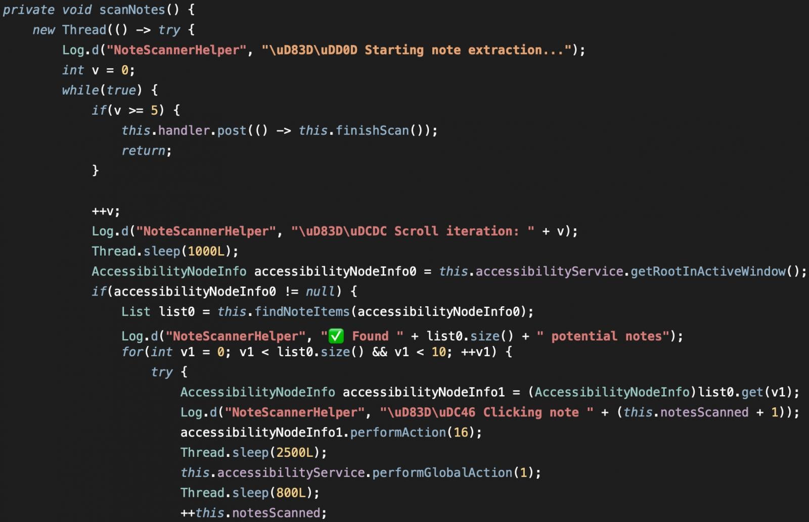 Function to scan note apps