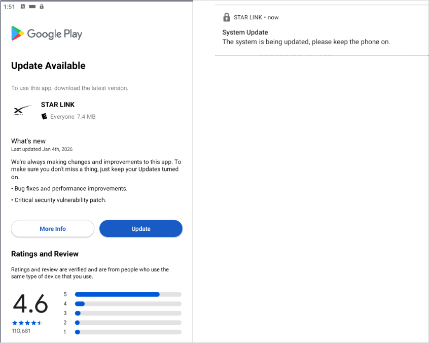 The fake update message