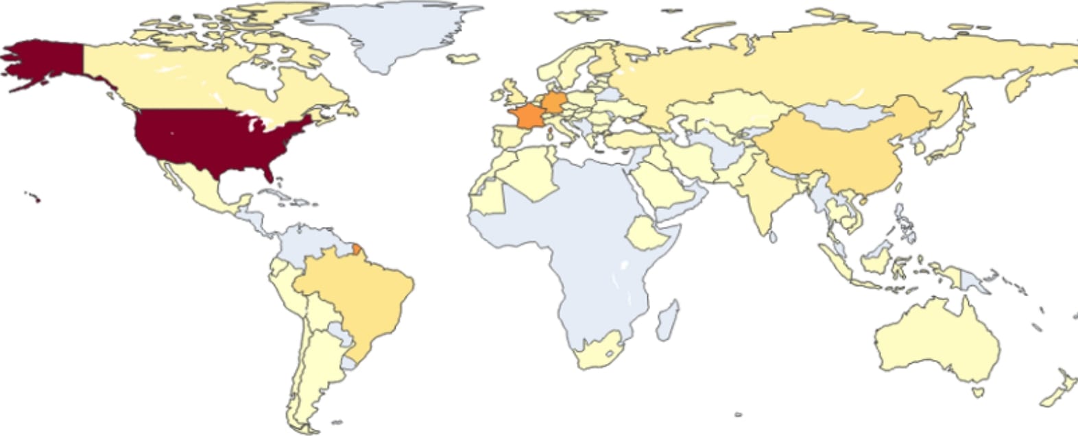 Map showing victims of the PoeLLM malware campaign