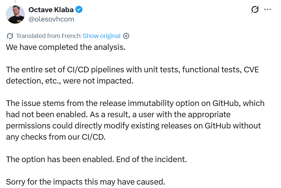 Update on OVHcloud CLI compromise