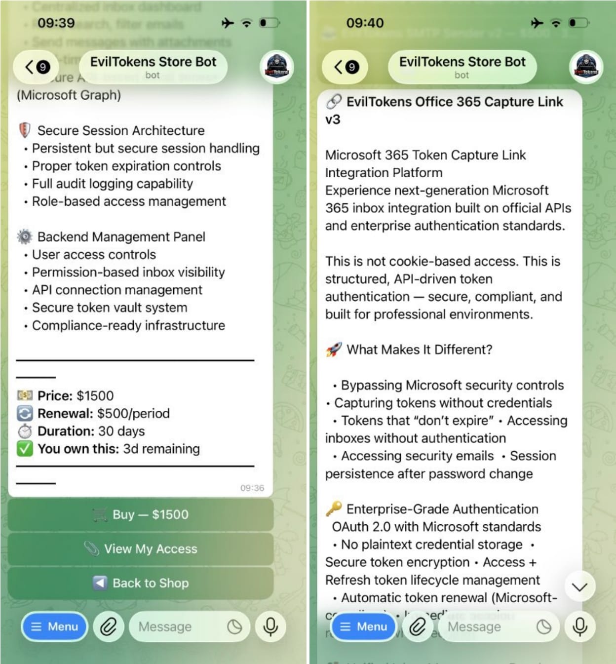 EvilTokens promotion on Telegram