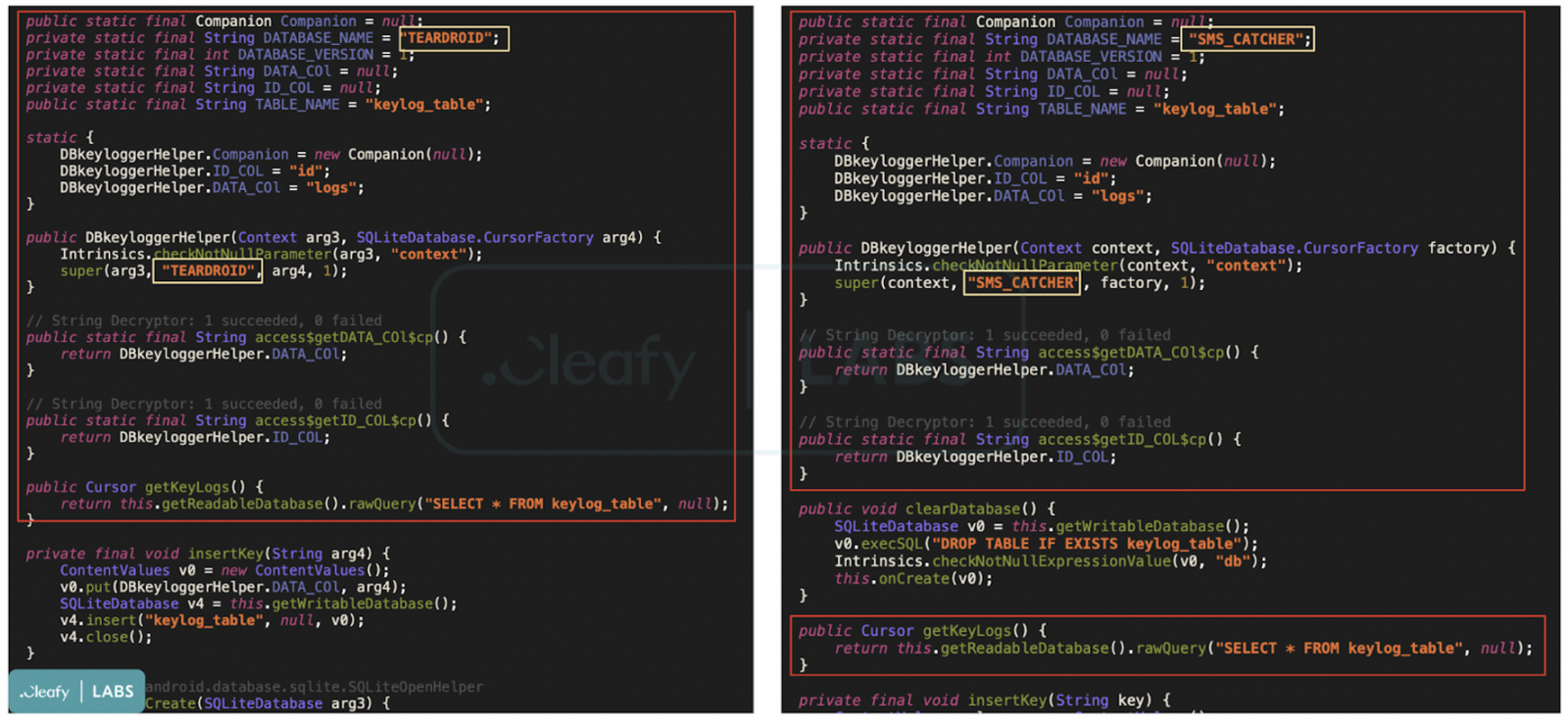 Code comparison between the two malware