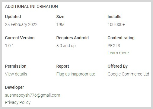App details on the Play Store