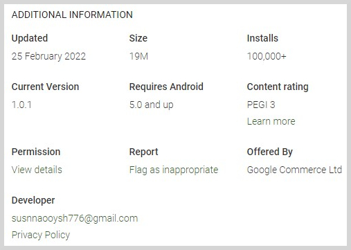 Play Store'daki uygulama ayrıntıları
