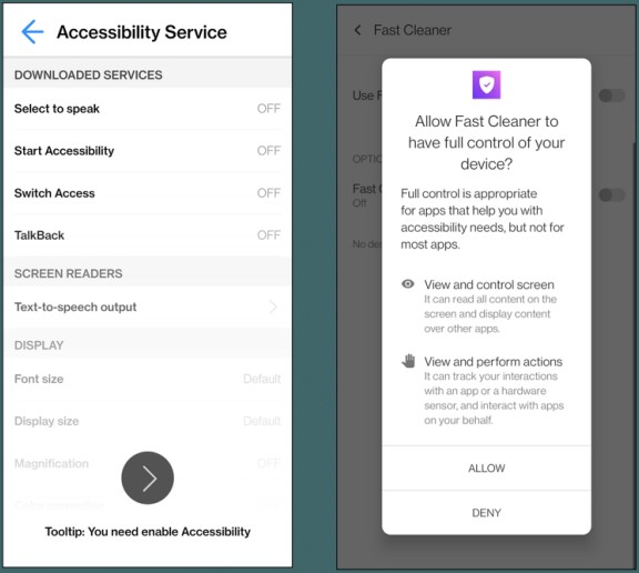 Trojanized app requesting Accessibility permissions