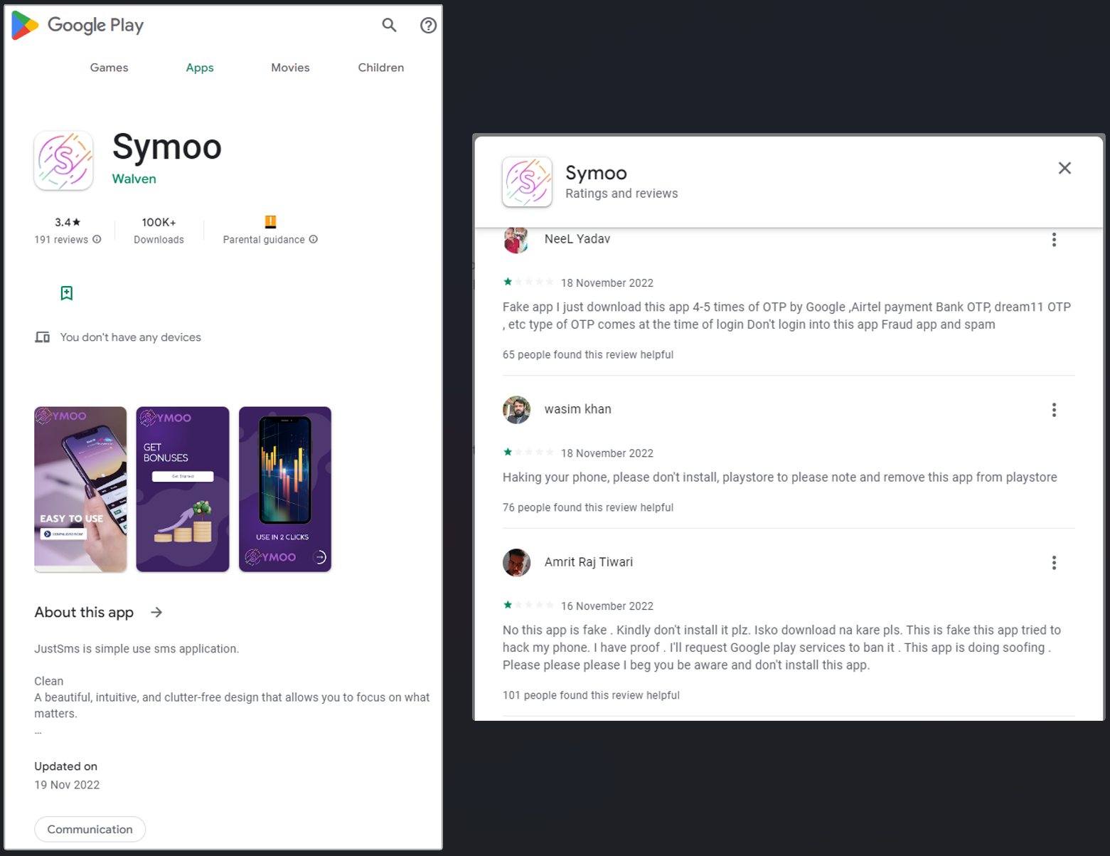 Google Play での Symoo アプリとユーザー レビュー