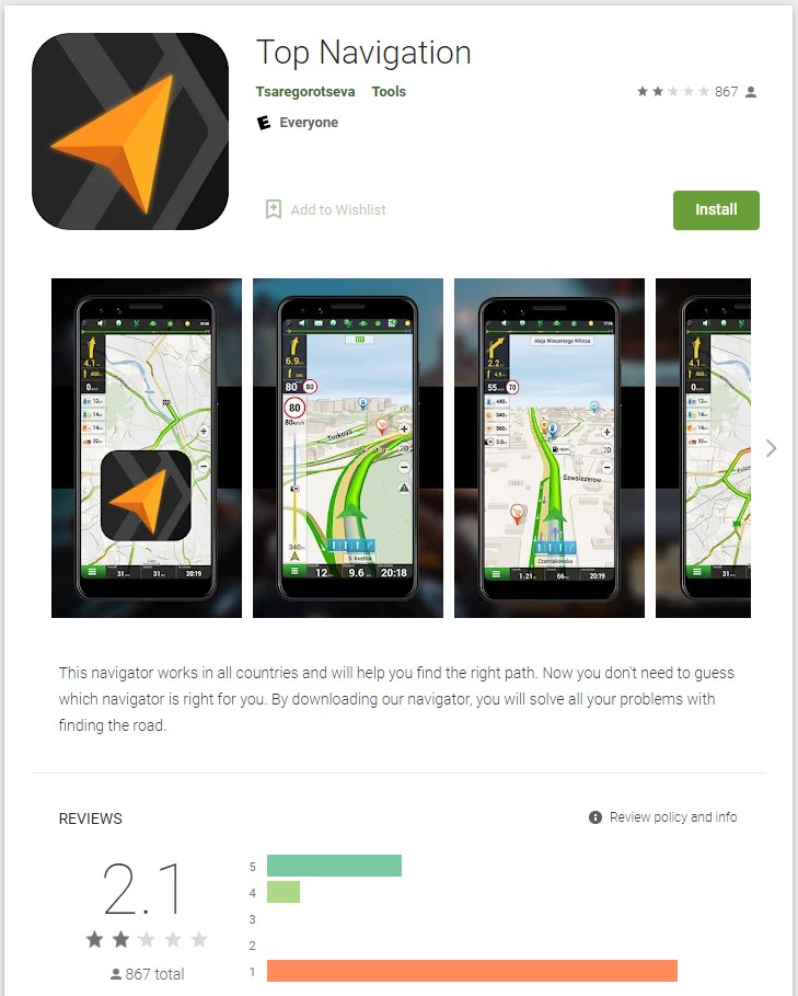 Fake navigation app still available on the Play Store