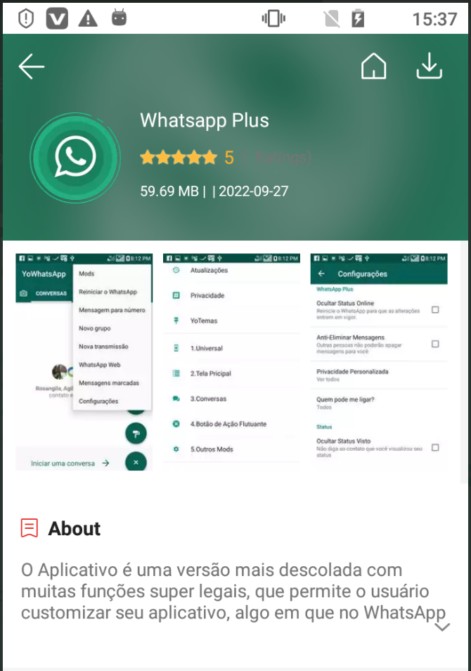 Temelde YoWhatsApp ile aynı olan WhatsApp Plus uygulaması