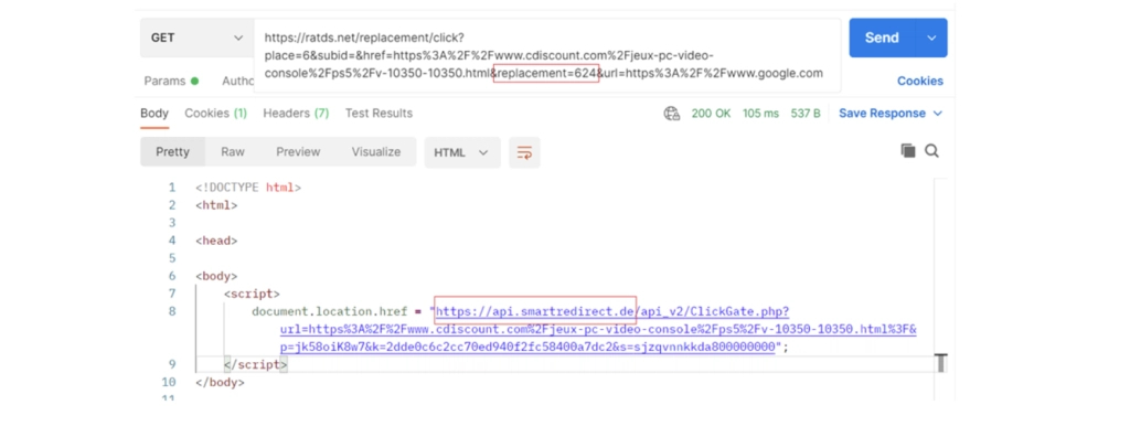 URL alteration code in the script
