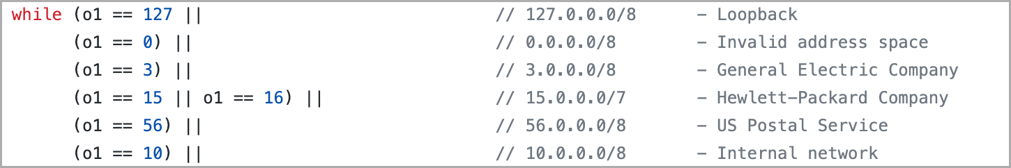 IP range exclusions on the Mirai
