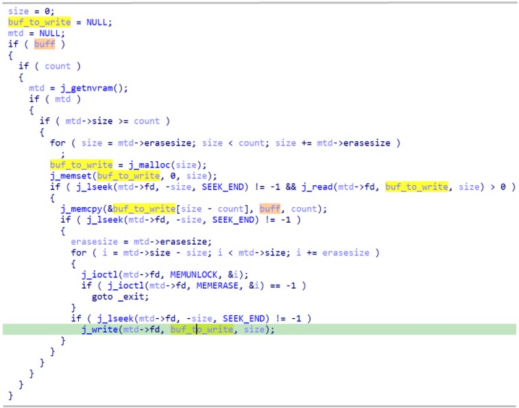 Module's code for writing to flash memory