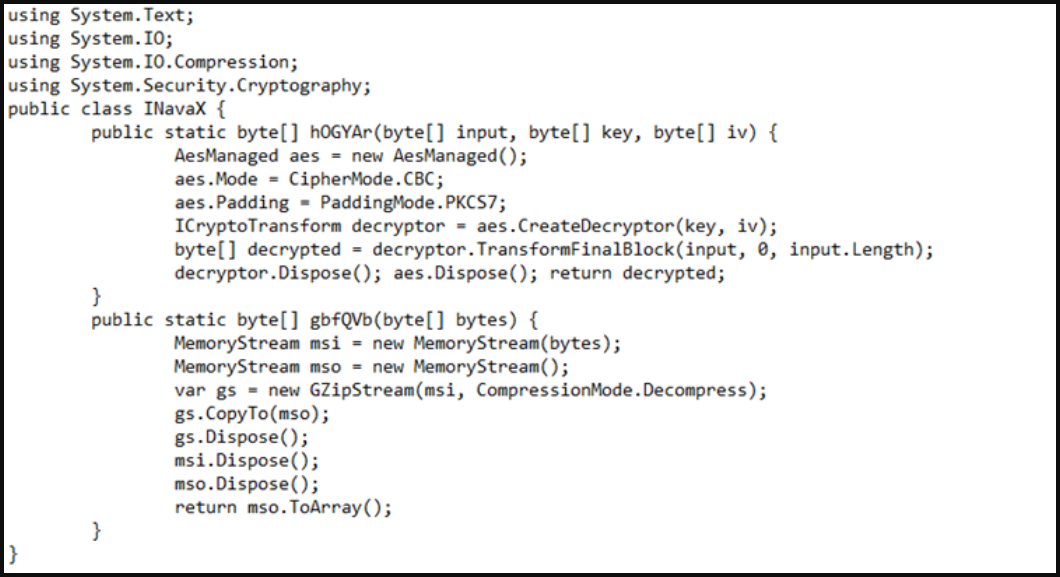 Code for decryption and decompression