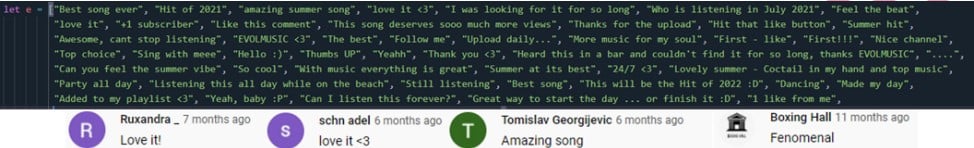 Hardcoded YouTube comments