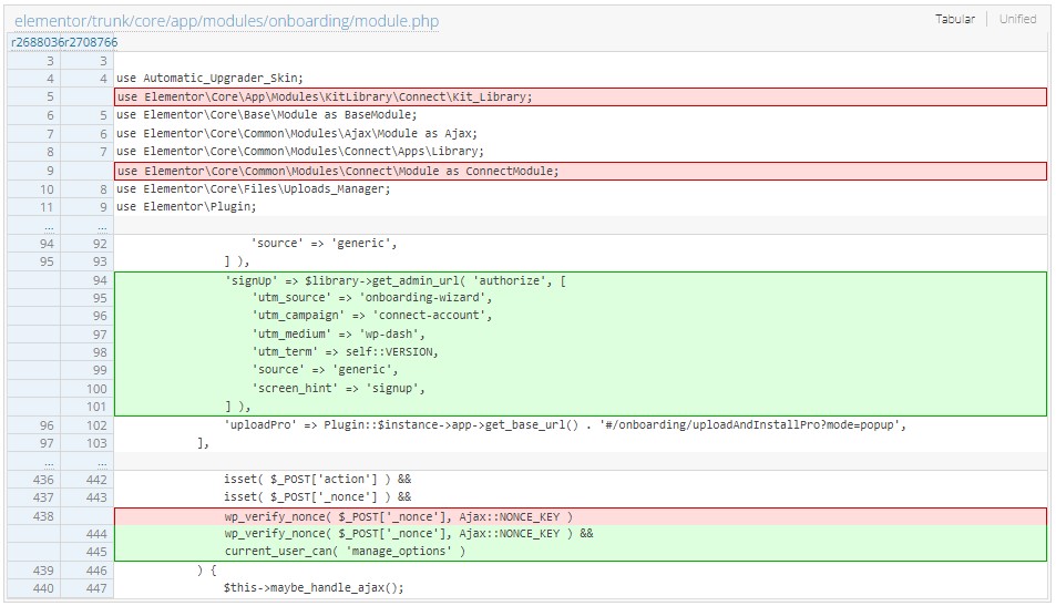 Commit in Elementor addressing the security flaw