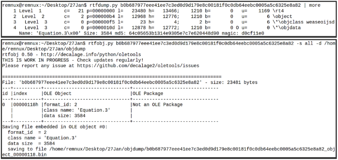 The OLE object that contains the shellcode