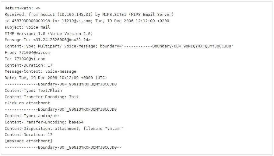 An example VVM voice message